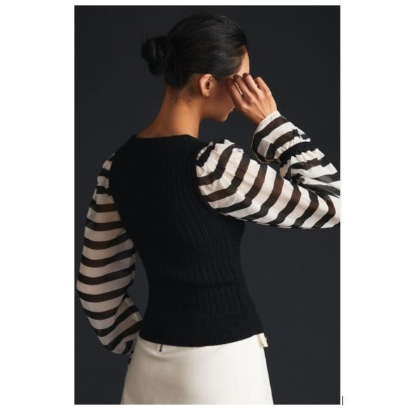 Maeve Black & White Contrast-Sleeve Sweater from Anthropologie–Size X-Small– NWT - Picture 3 of 8